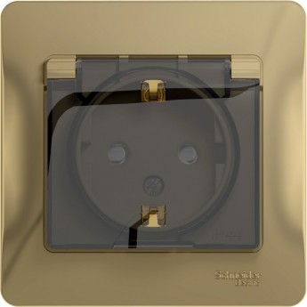 Розетка SCHNEIDER ELECTRIC GLOSSA с заземлением, IP44, со шторкой, с крышкой, в сборе, титан