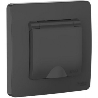 Розетка 1-м SCHNEIDER ELECTRIC СП BLANCA 16А IP44 250В SE BLNRS441116 с заземлением защитные шторки с крышкой антрацит